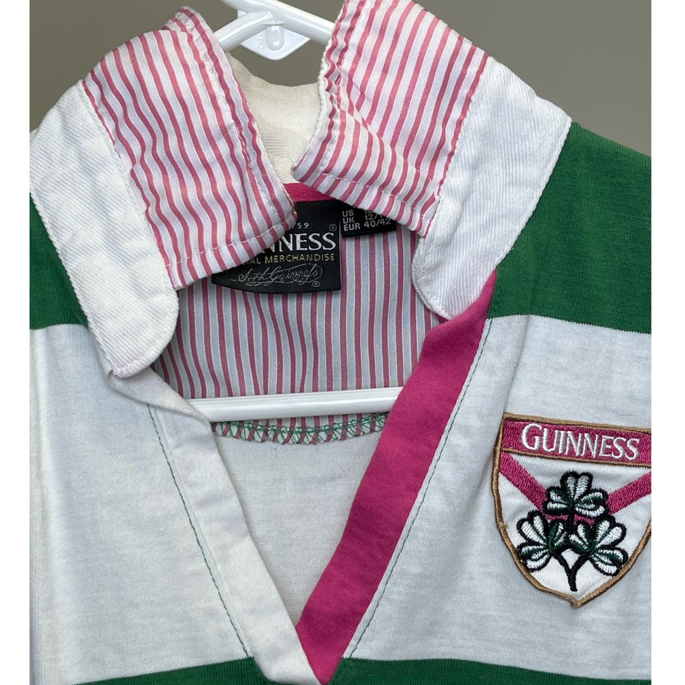 Guinness Green White Striped Polo with Pink Trim - Picture 8 of 8